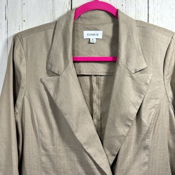Evereve Linen Blend Double Breasted Blazer Beige Lightweight Modern Workwear - Picture 2 of 12